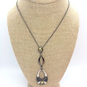 3/$30 NINE WEST GUNMETAL SILVER TONE WIRE WRAP YELLOW CRYSTAL PENDANT NECKLACE